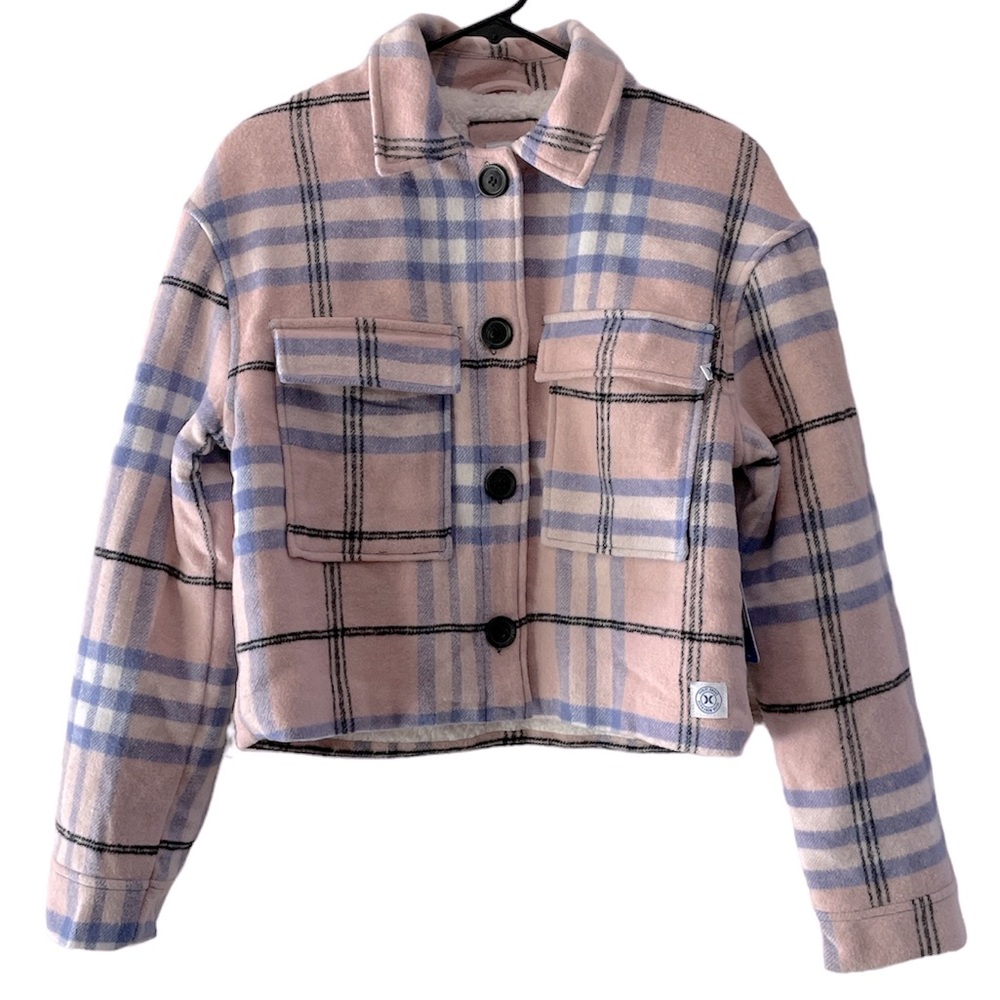 Hurley NWT pink plaid short shacket - Picture 2 of 7